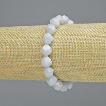 Aquamarine Bracelet with Natural Faceted Gemstone, 9x10 mm Diameter +/- (Stretch), Length 18 cm+