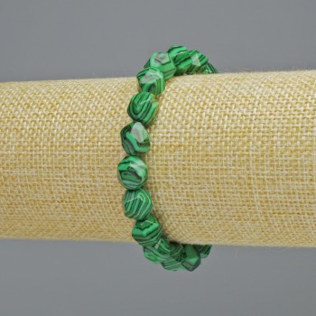 Malachite Bracelet (pressed) Multifaceted, diameter 8.5×10 mm ± (stretch), length 18 cm+