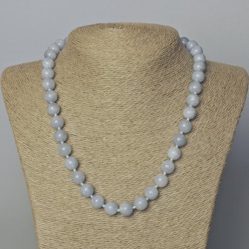 Aquamarine Necklace with Natural Stone, Smooth Bead, 10.5 mm Diameter, 45–49 cm Length