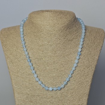 Aquamarine Necklace with Smooth Beads, 6.5 mm Diameter, 45-49 cm Length