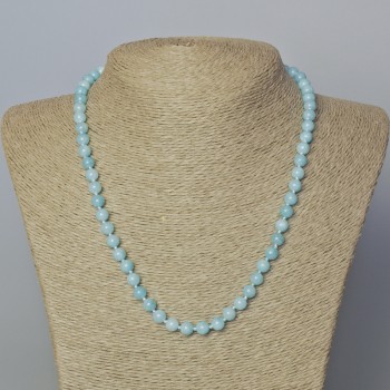 Aquamarine Necklace, Smooth Bead, Diameter 6.5 mm, Length 45-49 cm