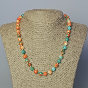Necklace 'Variscite' (synthetic acrylic) orange, blue, and white smooth beads, diameter 8.5 mm, length 45-48 cm