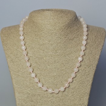 Pink Quartz Necklace, Natural Stone, Faceted Bead, 8 mm Diameter, 45–50 cm Length