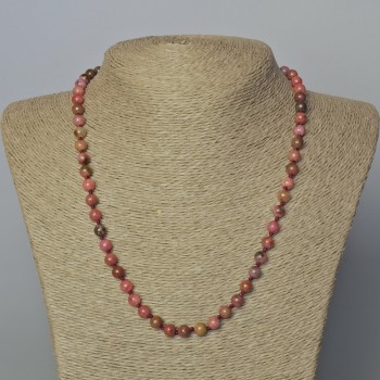 Rhodonite Necklace with natural stone smooth beads, 6 mm diameter, length 45–50 cm