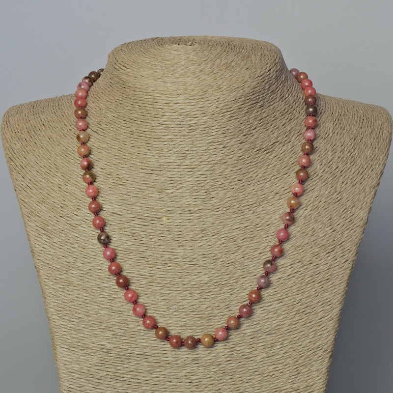 Rhodonite Necklace with natural stone smooth beads, 6 mm diameter, length 45–50 cm