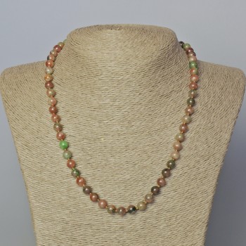 Watermelon Garnet Necklace, natural stone, smooth beads, 7 mm diameter, 45-49 cm length