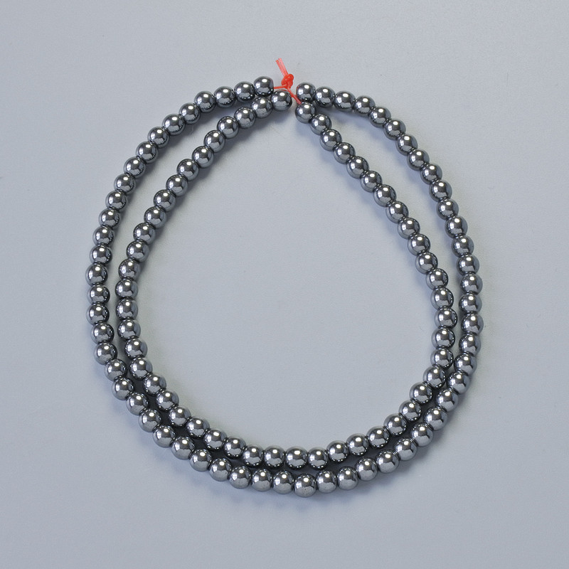 Hematite Beads, Smooth 4mm Diameter, ~40cm Length on a Fishing Line