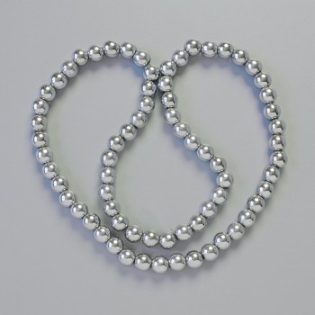 AAA-Grade Hematite Beads - Ball Shaped, Silver Color, 6 mm Diameter, 42 cm Length on Thread