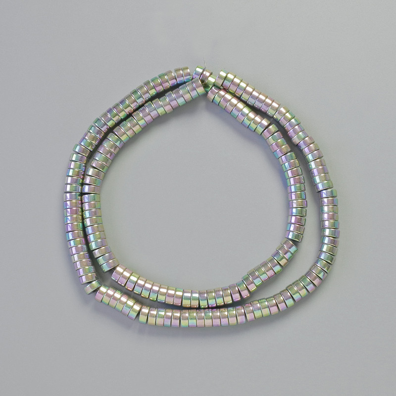 Hematite Rondelle Beads, Rainbow Silver color, 5x2 mm diameter, 42 cm length on thread