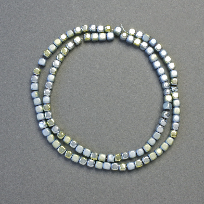 Hematite Beads Cube-Shaped, Chameleon Blue Color, Matte and Glossy Finish, 4×4 mm Diameter, ~40 cm Length, Strand