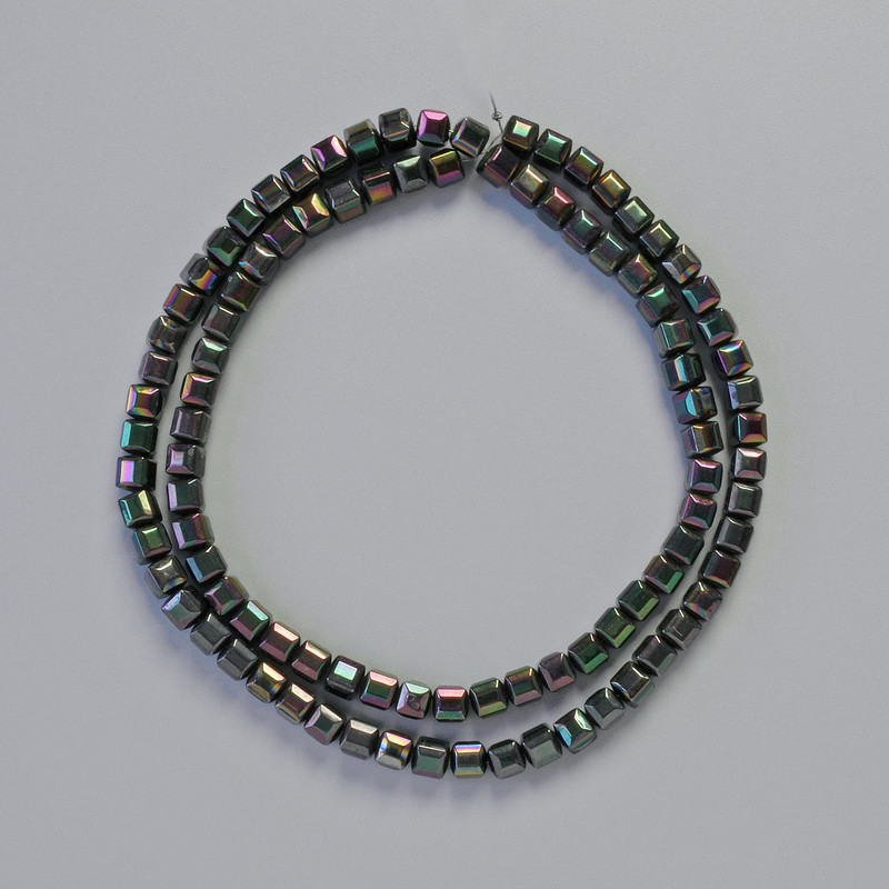 Hematite Beads, Cube Shape, Gasoline-Black Color, 4×4 mm Diameter, 40 cm Strand