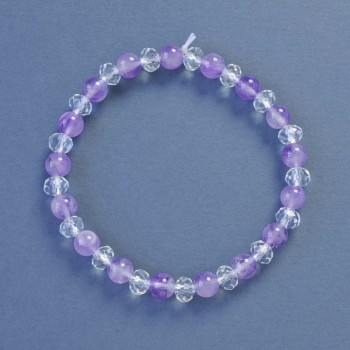 Stretch bracelet with amethyst and Czech glass, smooth bead, diameter 6 mm ±, length 18 cm ±