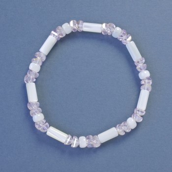 Bracelet with Swarovski Crystals and Mother-of-Pearl, 5 mm diameter ±, 5×10 mm diameter ±, 18 cm length ±, stretch
