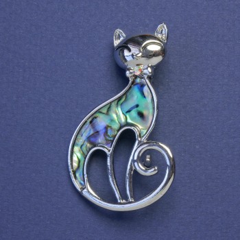 Brooch-Pendant Kitty Halite, Silver Metal Color, 48x29 mm+