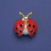 Ladybug brooch, red enamel, black crystals with a pearl, gold-tone metal, 23x21mm+