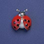 Ladybug Brooch with Red Enamel, Black Rhinestones and Pearl, Silver-Tone Metal 23x21mm+