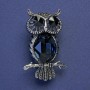 Brooch Owl with Black and Blue Crystals, Silver-Colored Metal, 43x26mm+