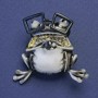 Brooch-Pendant Frog in Glasses Black and White Enamel Gray Crystals Gold-Tone Metal 38x35 mm +