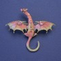 Dragon pendant-brooch pink-beige enamel with pink crystals, gold-tone metal 50x57mm +