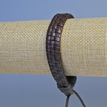 Brown eco-leather men's bracelet with adjustable circumference 18-24 cm