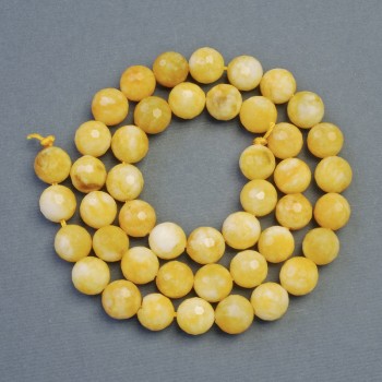 Natural stone beads Yellow Jadeite faceted ball, diameter 8mm+-, length 37cm+-