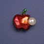 Brooch Apple with Pearl, red enamel, gold-tone metal, 22x24mm+