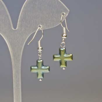 Hematite Earrings - Crosses 'Chameleon', diameter 13×13 mm, length about 3.2 cm