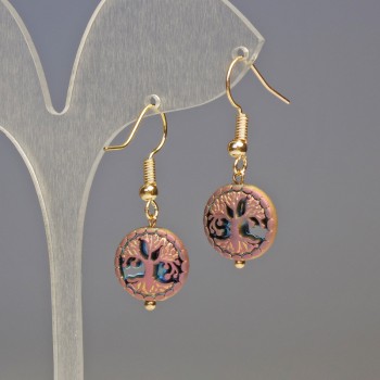 Hematite Earrings with Wood - Multicolor, diameter 12×4 mm, length 3.2 cm