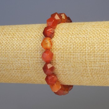 Bracelet with natural carnelian, faceted beads, 8×8 mm diameter, 18 cm length, elastic