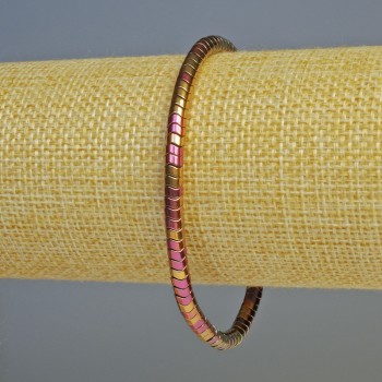 Hematite Rondelle Wave Bracelet, Multicolor Gold, 4x2 mm diameter, 18 cm length, stretch