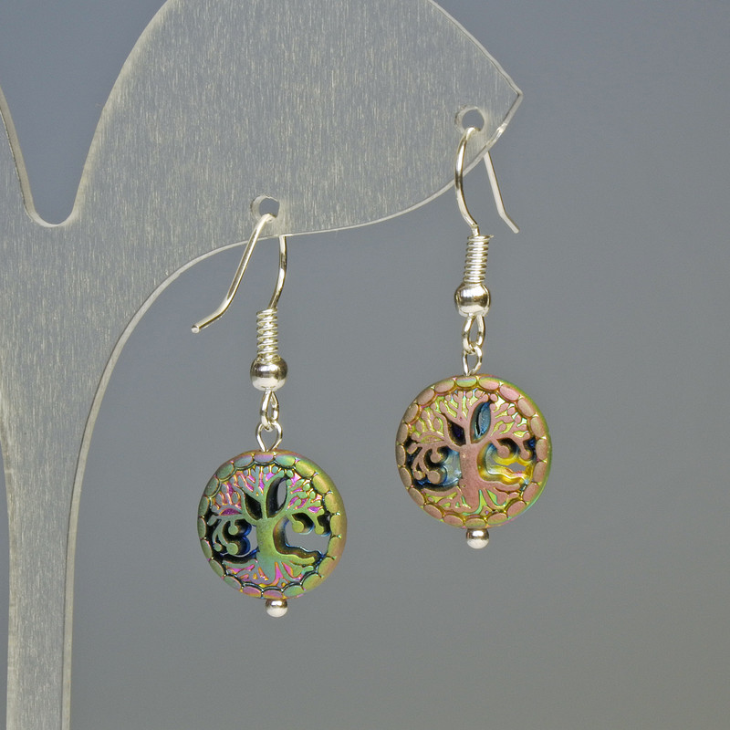 Hematite Earrings Tree Matte Chameleon, diameter 12.5×4.5 mm, length 3.2 cm