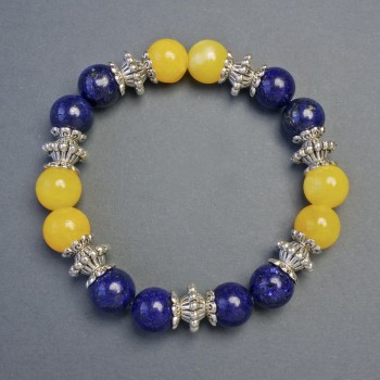 Bracelet Citrine (synthetic) and Lapis Lazuli - Smooth Beads, 10mm Diameter +/-, 18cm Length +/- Stretch