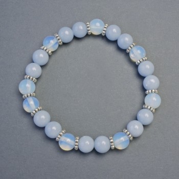 Aquamarine Bracelet, Moonstone Smooth Bead, 8 mm diameter +/- with inlays, length 18 cm +/- stretch