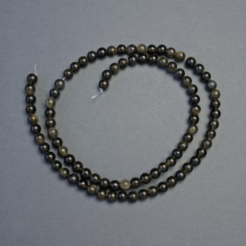 Sun Obsidian Beads, Natural Stone, Smooth Round Beads, Diameter 4–5 mm, Length 38 cm on Thread