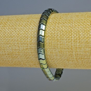 Hematite Snake Bracelet with Zigzag Wave, Green Chameleon Color, diameter 7x5x5 mm, length 18 cm, stretch