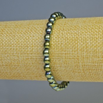 Bracelet Hematite Beads, Chameleon Green, 6mm Diameter, 18cm Length, Stretch