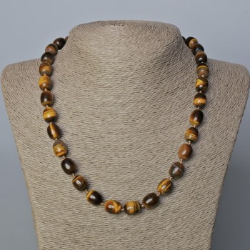 Natural Tiger's Eye Necklace 'Barrel', diameter 12x10mm+-, length 50cm+-