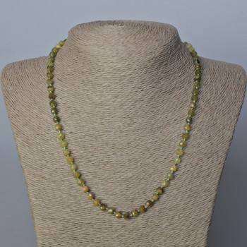 Grossular Necklace (Green Garnet) Natural gemstone, Faceted Cube-Cut Beads, 5x5 mm, Length 51 cm