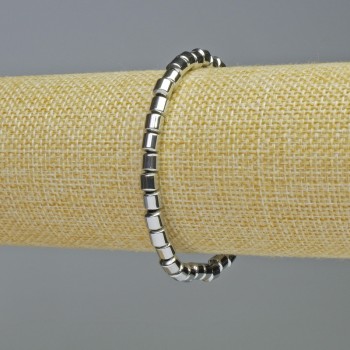 Hematite Bracelet Cylindrical Beads, Silver Color, 5×5 mm Diameter, 18 cm Length, Stretch