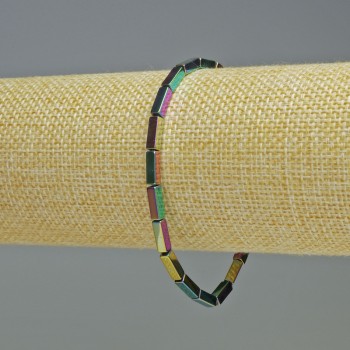 Rainbow Hematite Bracelet with Rectangular Beads, 9×3 mm ±, 18 cm ± stretch