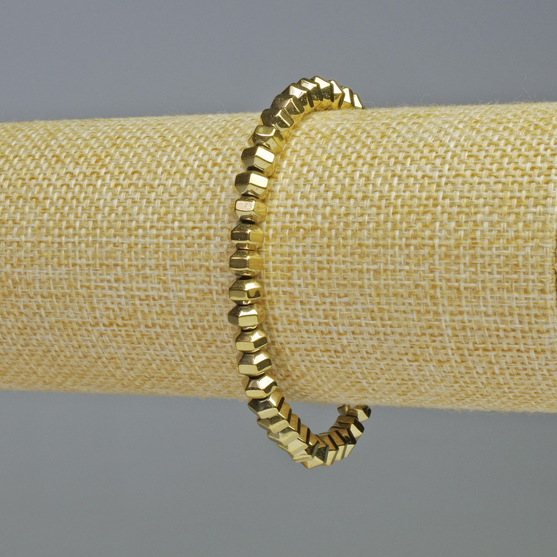 Hematite bracelet with faceted rondelle beads, gold color, 6x4 mm size, 18 cm length, stretch