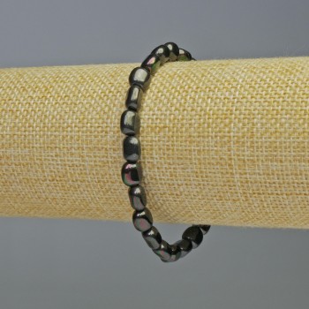 Hematite Bracelet, Oval, Black Chameleon Color, 7×7 mm Bead Diameter, 18 cm Length, Stretch