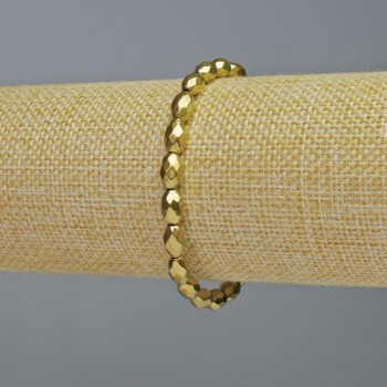 Gold-colored faceted hematite bracelet, oval beads, diameter 5x8 mm, length 18 cm, stretch