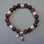 Garnet Bracelet with Natural Stone, Smooth Round Beads, 10 mm Diameter ±, with Metal Inlays, 18 cm Length ±, Stretch