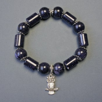 Blue Aventurine Bracelet 'Blue Sand' with smooth beads, 12 mm diameter ± and cylindrical elements, 9×13 mm diameter ±, 18 cm stretch