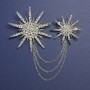 Double Star Brooch with Chain, diameters 55 mm ± and 38 mm ±, with crystals