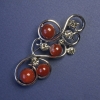 Carnelian brooch with gray rhinestones, metal color "silver" 75x37 mm+