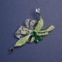 Brooch Accent with Green Crystals and Rhinestones Silver-Toned Metal 78×41 mm +