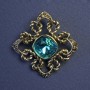 Accent brooch pendant with turquoise crystal and rhinestones, 40 mm+