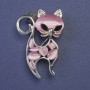Brooch-pendant 'Kitty' with pink cat's-eye, silver metal color, 30x45mm+